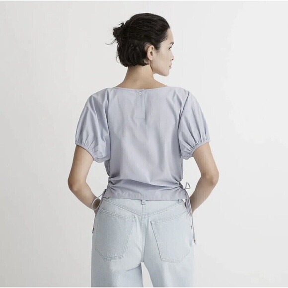 NWT Madewell Embroidered Poplin Puff-Sleeve Cutout Crop Top Distant Peri XS - Picture 2 of 7